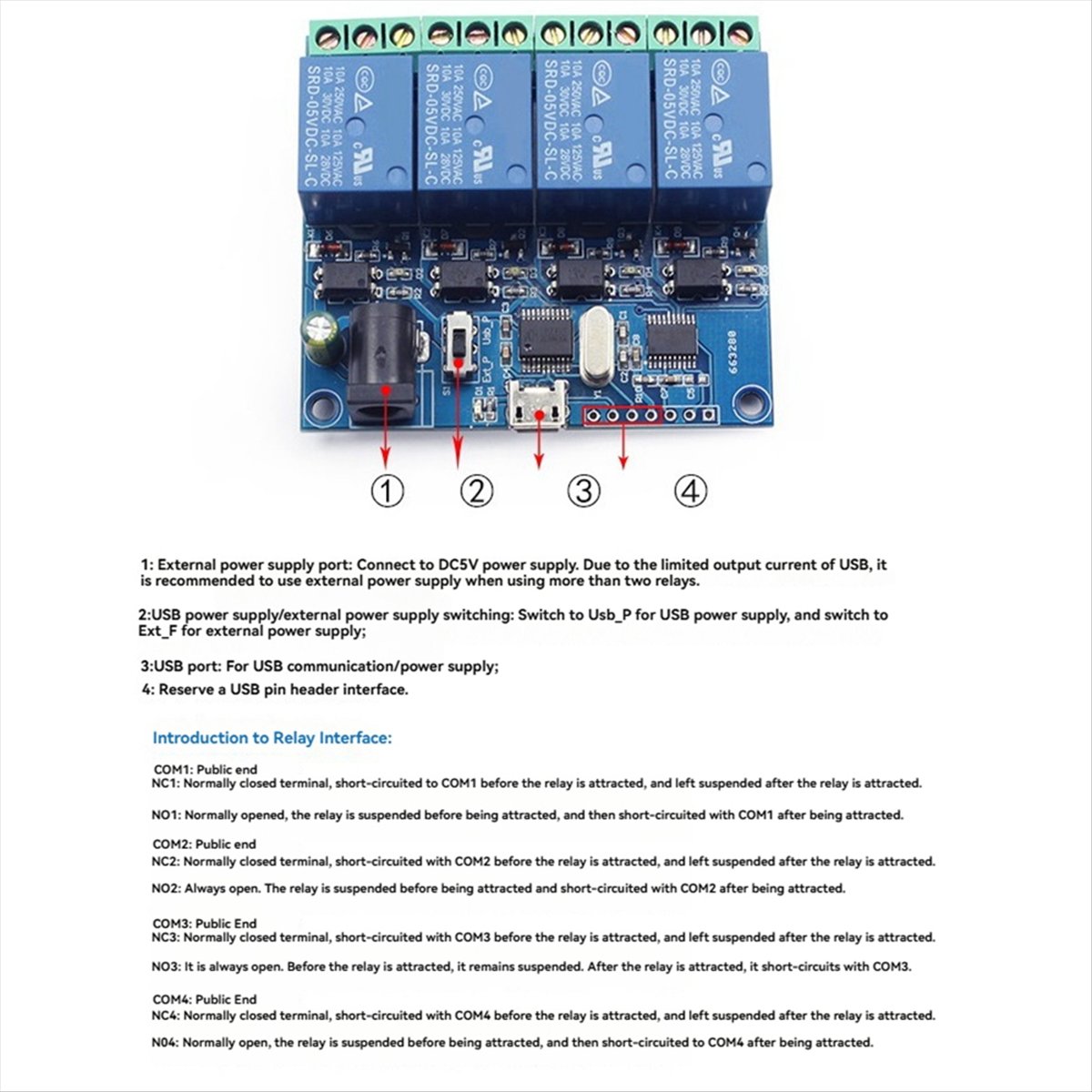 Relay Module 4 Channel - AT42 4 Channel USB Relay Module